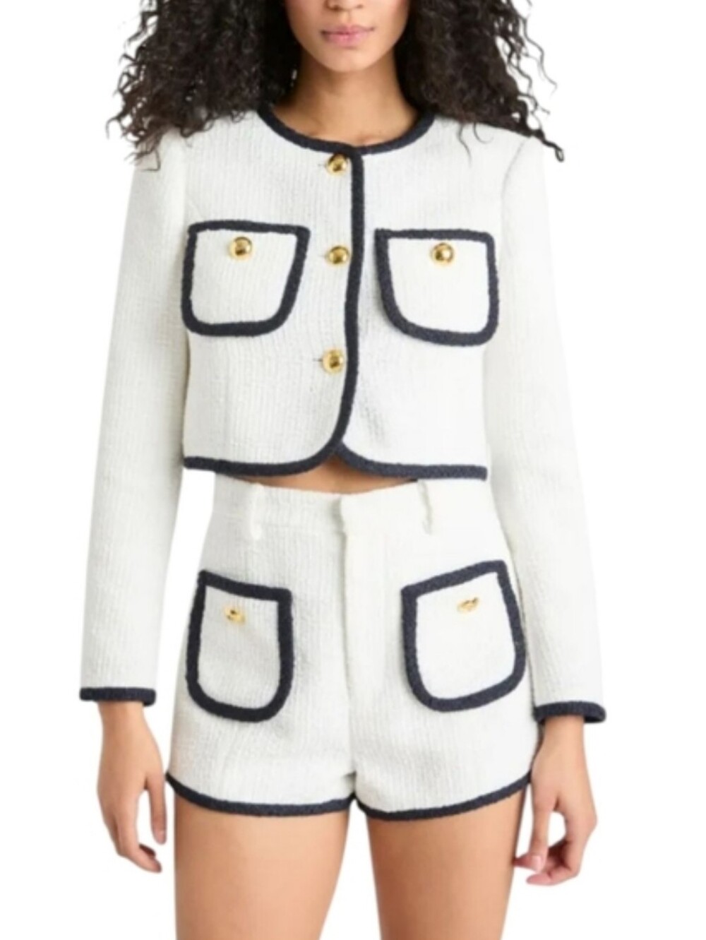 Contrast Auden Jacket: Cinq á Sept Cropped Jacket White With Navy Trim